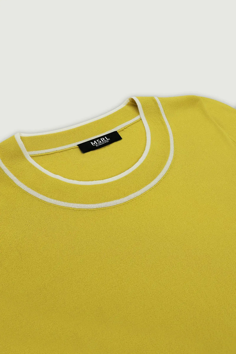 Sarı Ekru Şeritli Kadın T-Shirt  Mısırlı 1951