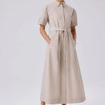 Açık Bej Gömlek Yaka Kısa Kollu Uzun Elbise  Mısırlı 1951