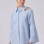 Bebe Mavi Taş İşlemeli Oversize Kadın Gömlek  Mısırlı 1951