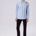 Bebe Mavi Taş İşlemeli Oversize Kadın Gömlek  Mısırlı 1951