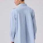 Bebe Mavi Taş İşlemeli Oversize Kadın Gömlek  Mısırlı 1951