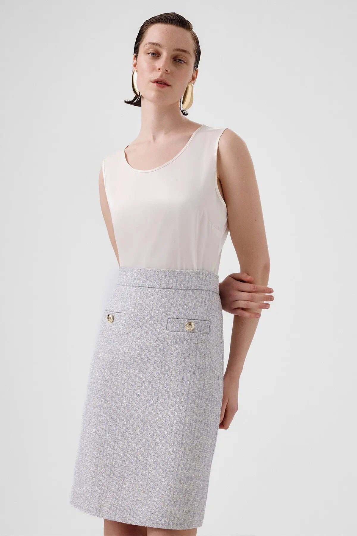 Açık Mavi Yırtmaç Detaylı Kalem Etek  Mısırlı 1951