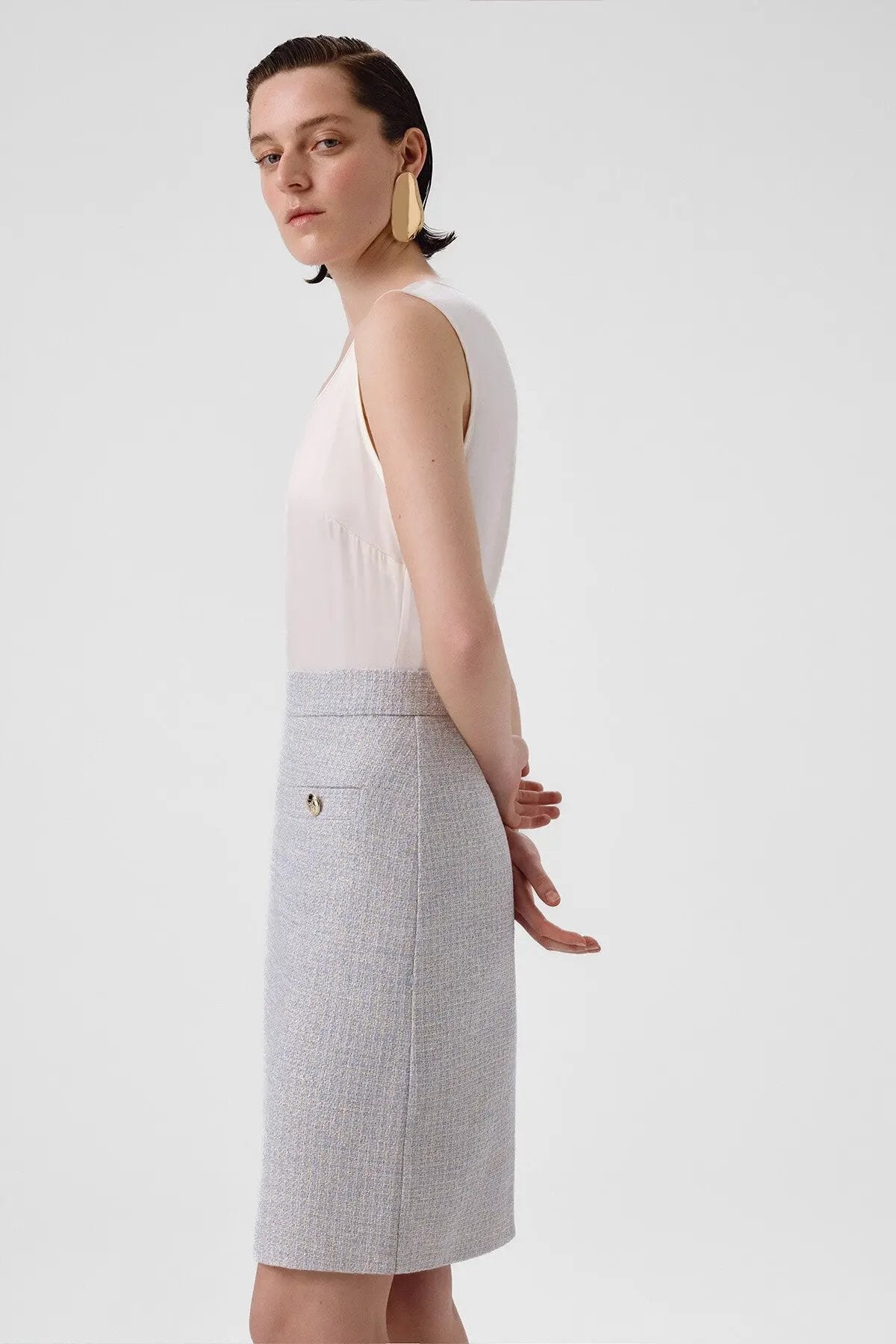 Açık Mavi Yırtmaç Detaylı Kalem Etek  Mısırlı 1951