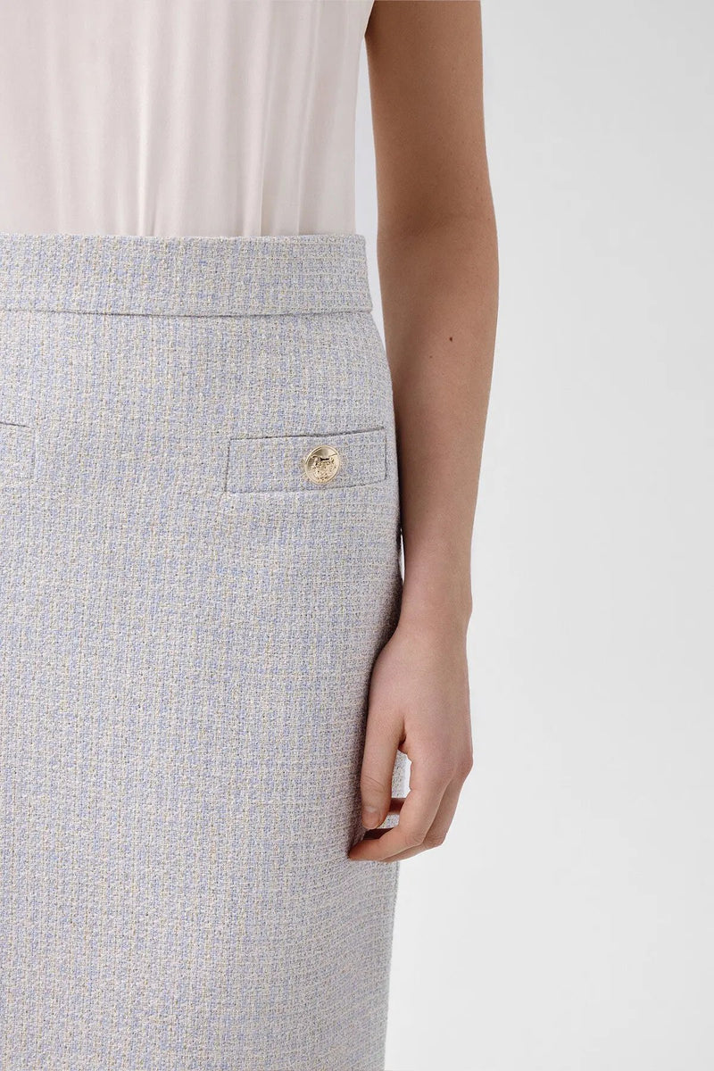 Açık Mavi Yırtmaç Detaylı Kalem Etek