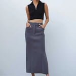 Antrasit Yırtmaç Detaylı Uzun Triko Etek  Mısırlı 1951