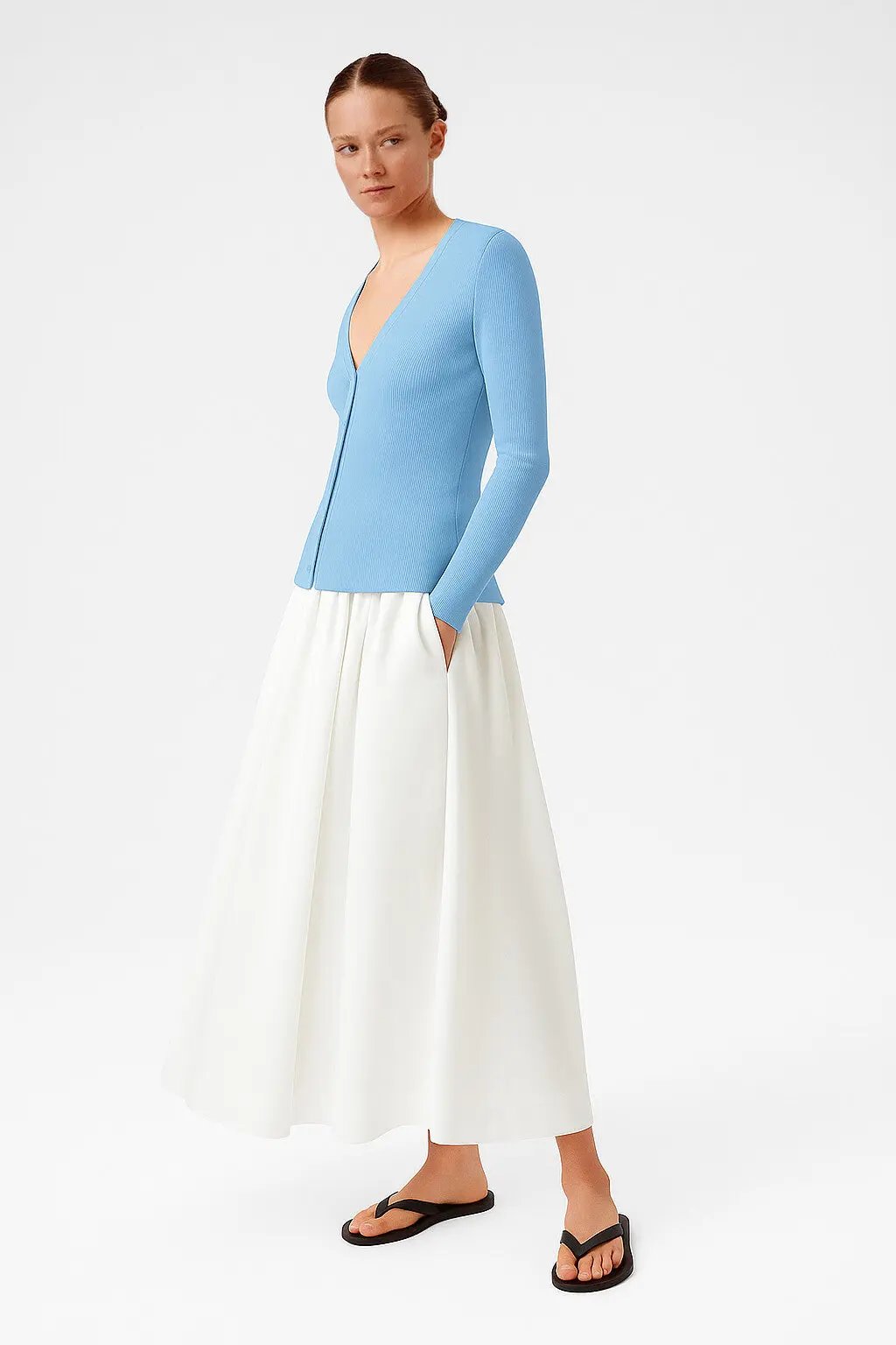 Bebe Mavi V Yaka Fitilli İnce Kadın Hırka  Mısırlı 1951