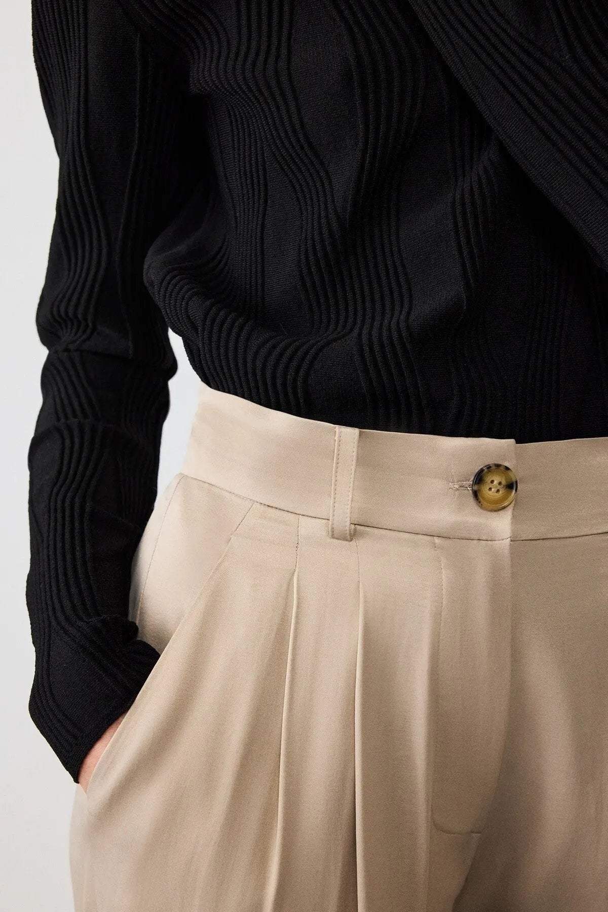 Beige Palazzo Geniş Paça Kadın Pantolon  Mısırlı 1951