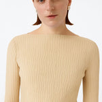 Bej Kayık Yaka Desenli Kadın Kazak  Mısırlı 1951