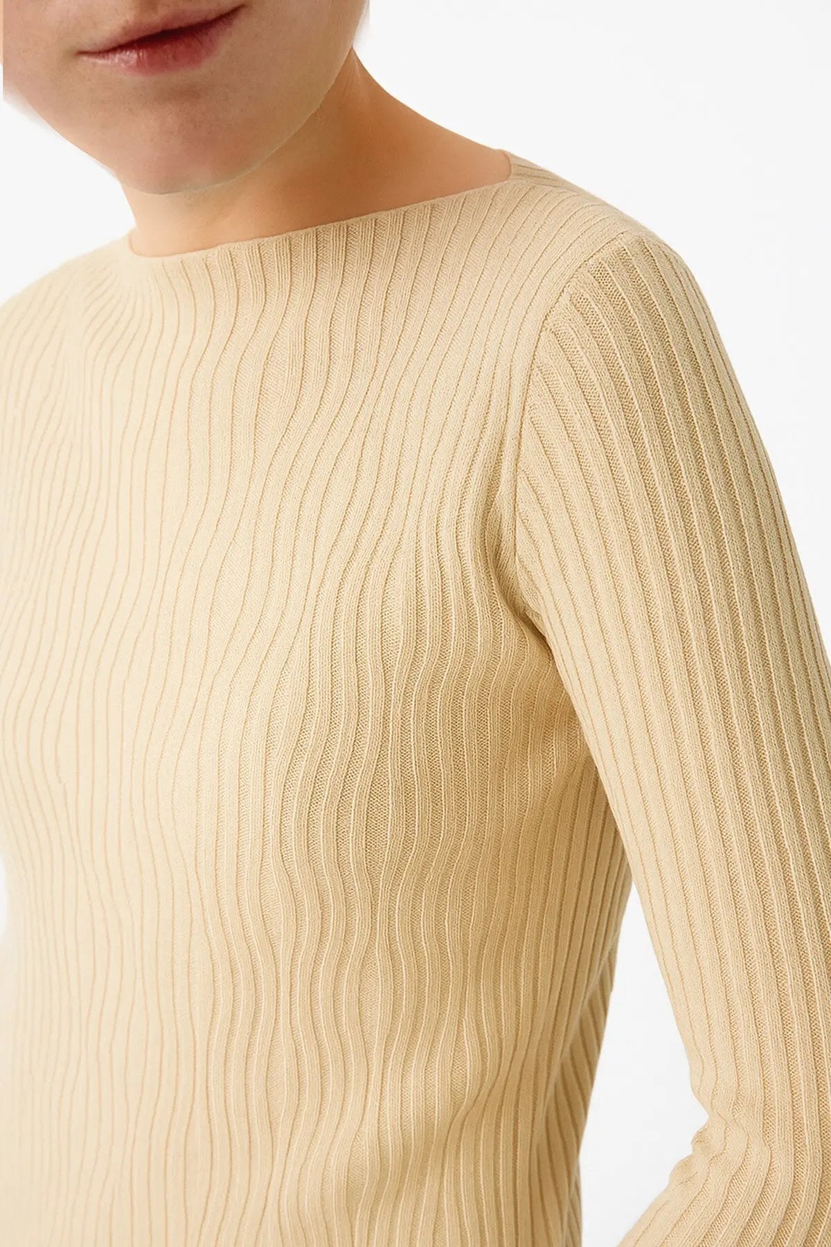 Bej Kayık Yaka Desenli Kadın Kazak  Mısırlı 1951