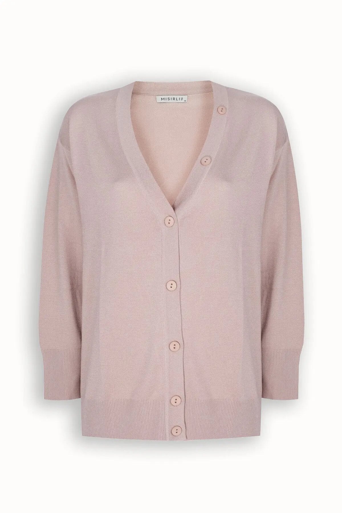 Bej V Yaka Düğme Detaylı Kadın Hırka  Mısırlı 1951