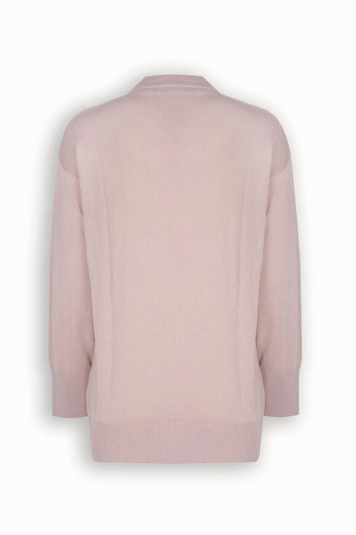 Bej V Yaka Düğme Detaylı Kadın Hırka  Mısırlı 1951