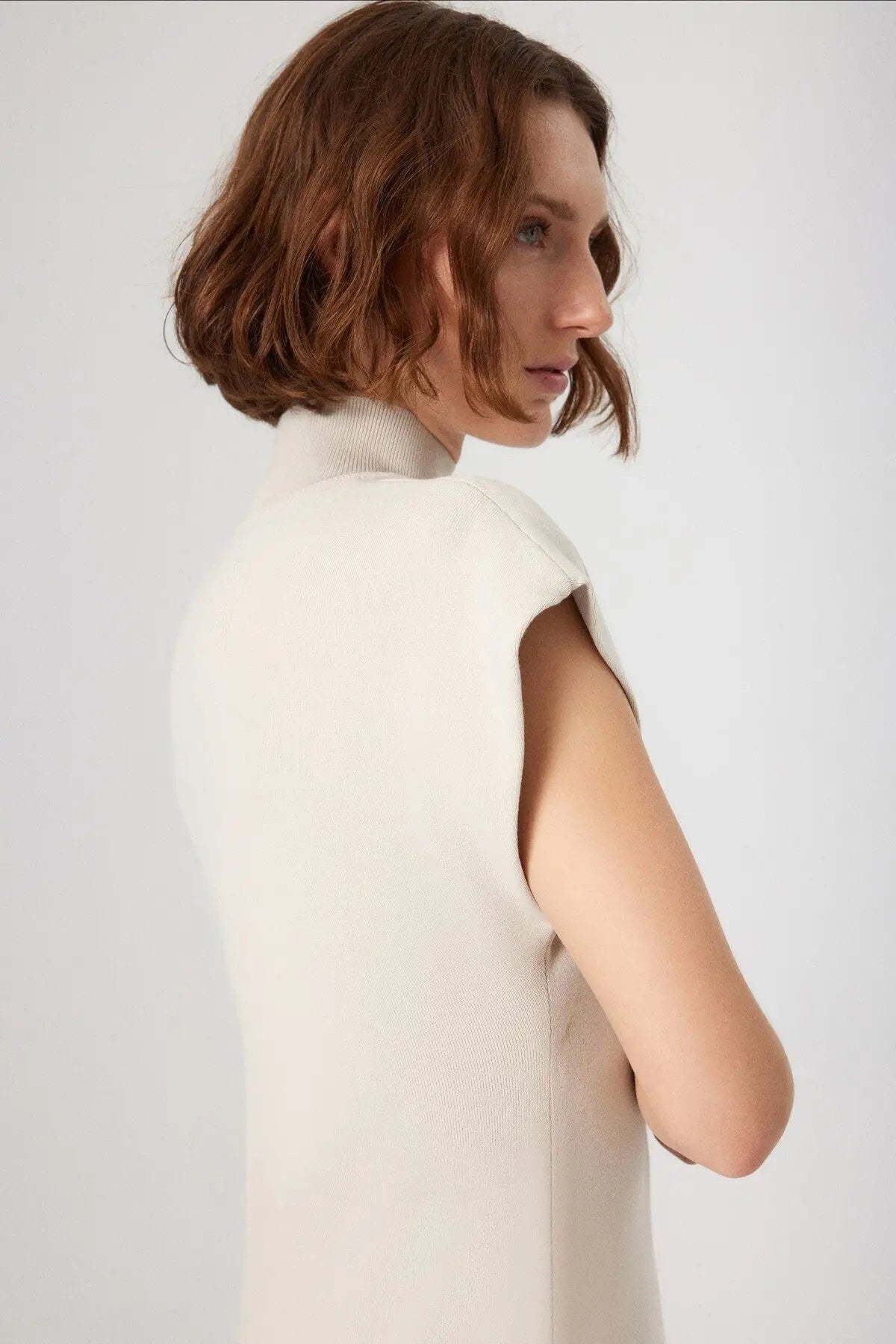 Bej Vatkalı Balıkçı Yaka Uzun Elbise  Mısırlı 1951