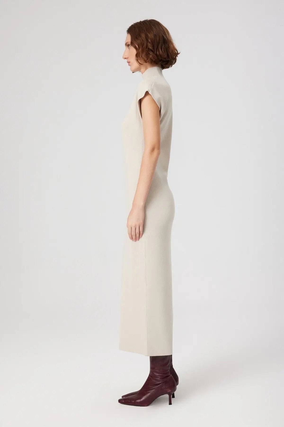 Bej Vatkalı Balıkçı Yaka Uzun Elbise  Mısırlı 1951