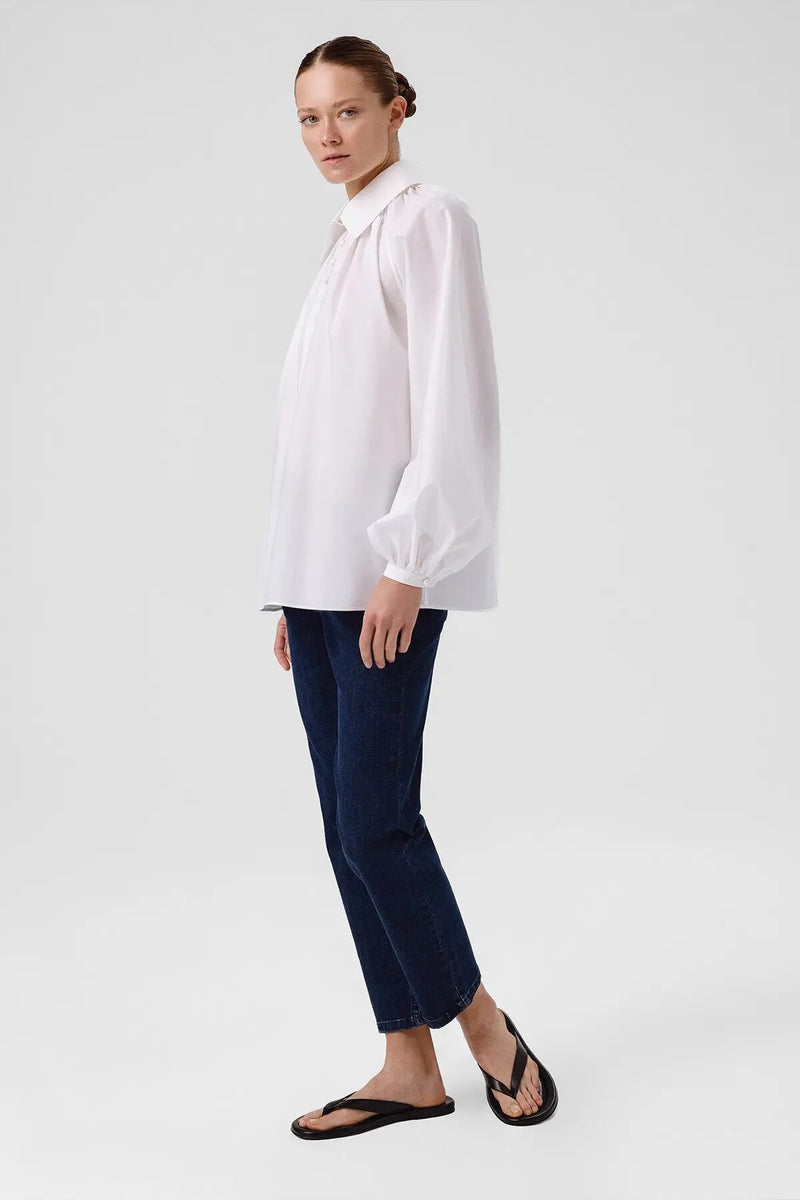 Beyaz Balon Kollu Düğme Detaylı Bluz  Mısırlı 1951