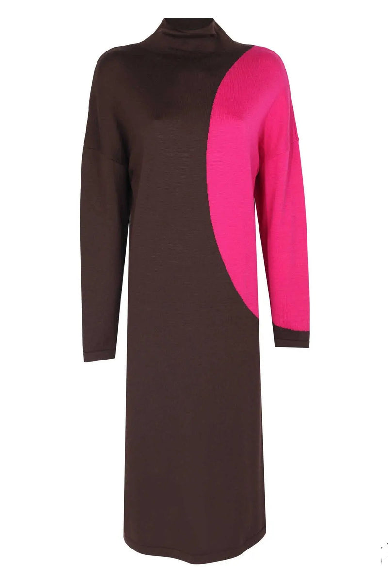 Boğazlı Kahverengi Elbise