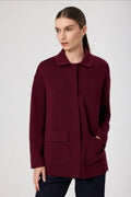 Bordo Gömlek Yaka Cep Detaylı Kadın Ceket