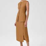 Camel Gold Düğmeli Cep Detaylı Kadın Yelek  Mısırlı 1951