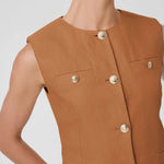 Camel Gold Düğmeli Cep Detaylı Kadın Yelek  Mısırlı 1951