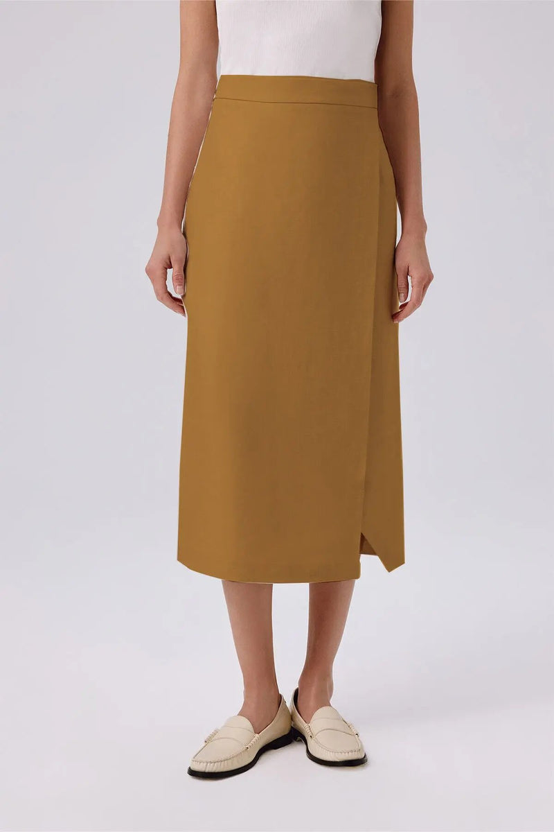 Camel Kruvaze Asimetrik Yırtmaçlı Midi Etek  Mısırlı 1951