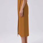 Camel Kruvaze Asimetrik Yırtmaçlı Midi Etek  Mısırlı 1951