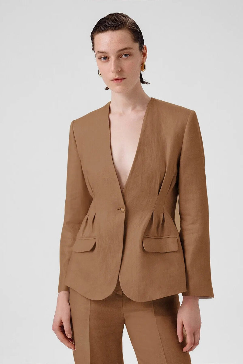 Camel Tek Düğmeli Kadın Blazer Ceket  Mısırlı 1951