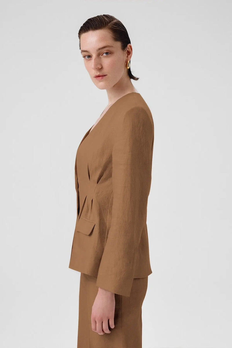 Camel Tek Düğmeli Kadın Blazer Ceket  Mısırlı 1951