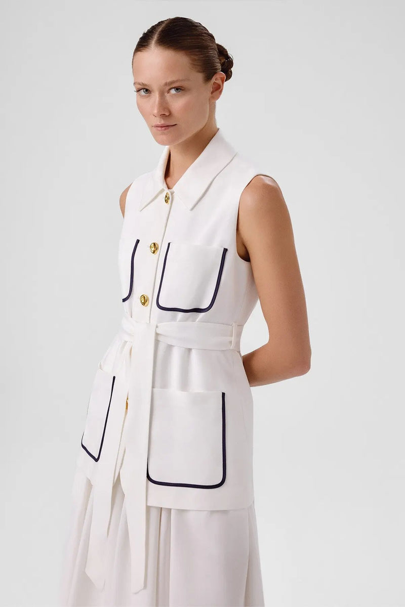 Ekru Beli Kuşak Bağlamalı Kadın Yelek