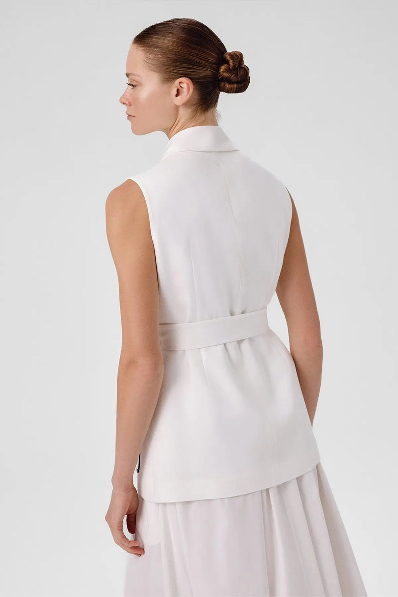 Ekru Beli Kuşak Bağlamalı Kadın Yelek