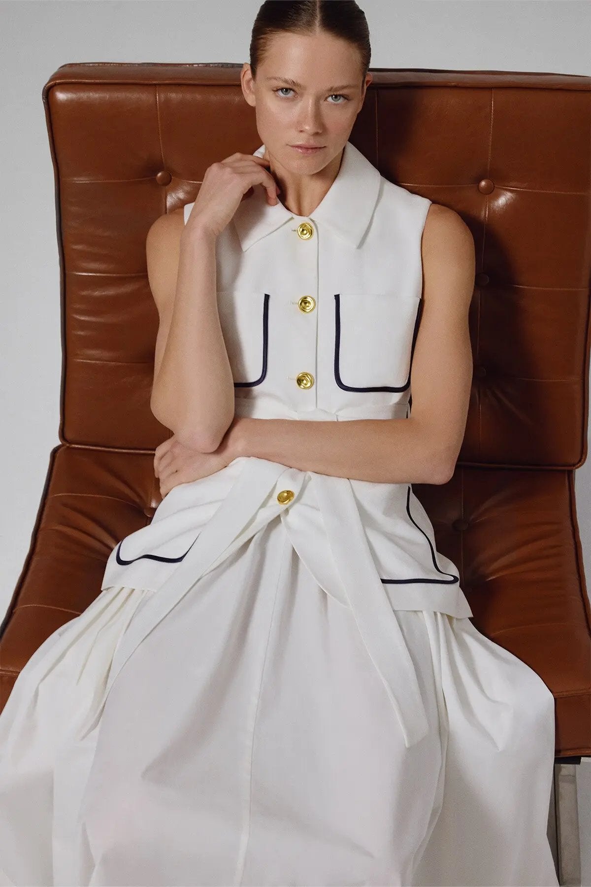 Ekru Beli Kuşak Bağlamalı Kadın Yelek  Mısırlı 1951