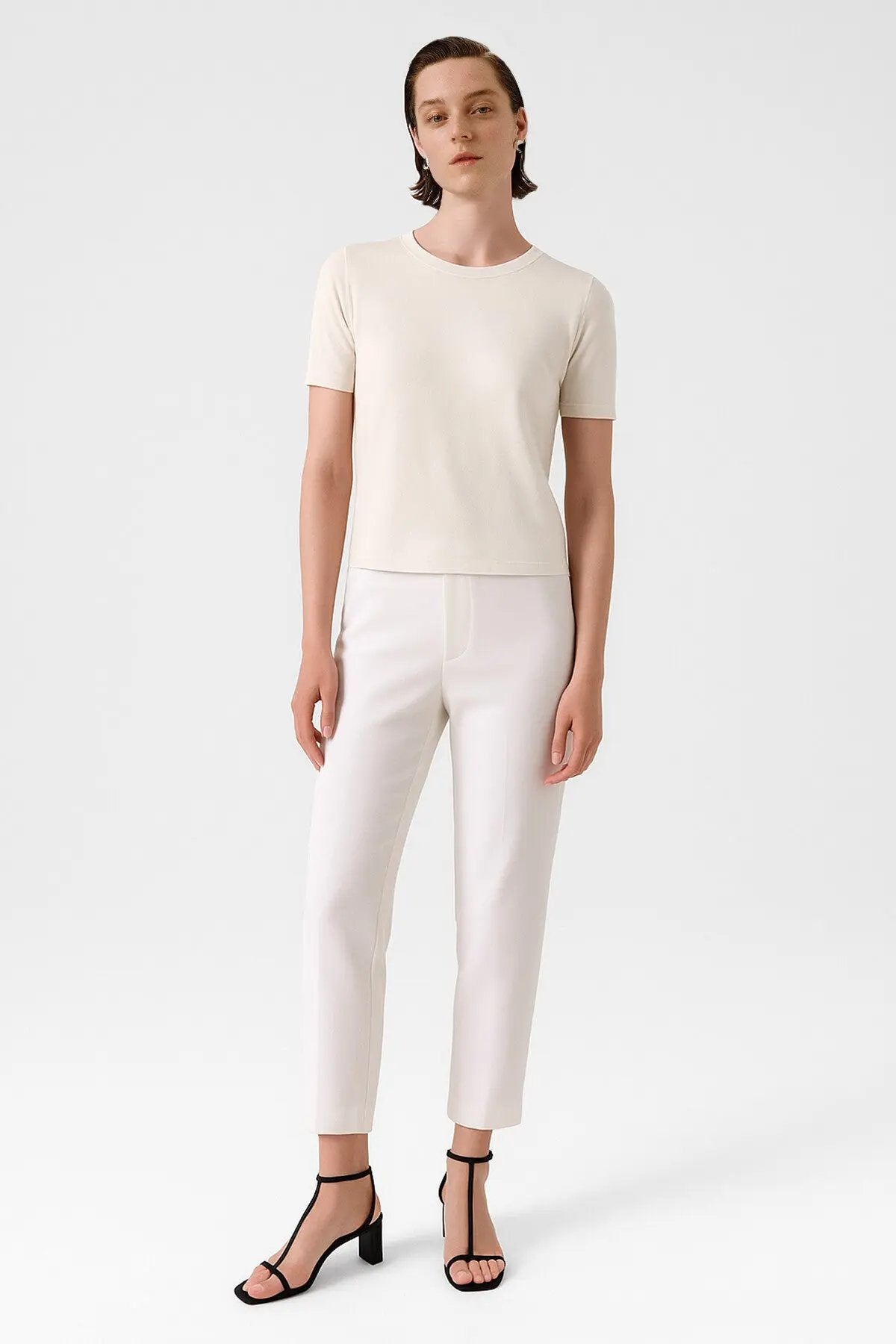 Ekru Bisiklet Yaka Kısa Kollu Kadın Kazak  Mısırlı 1951