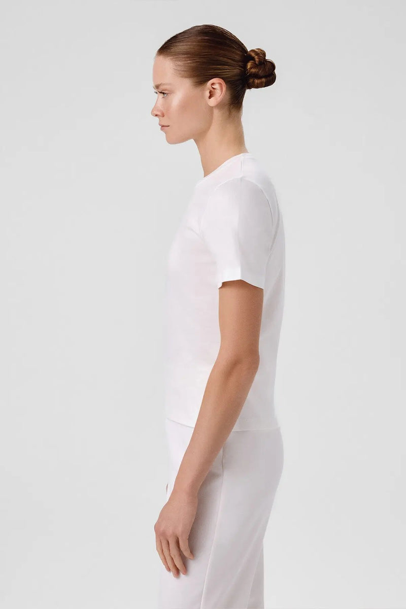 Ekru Bisiklet Yaka Kısa Kollu Kadın Tişört