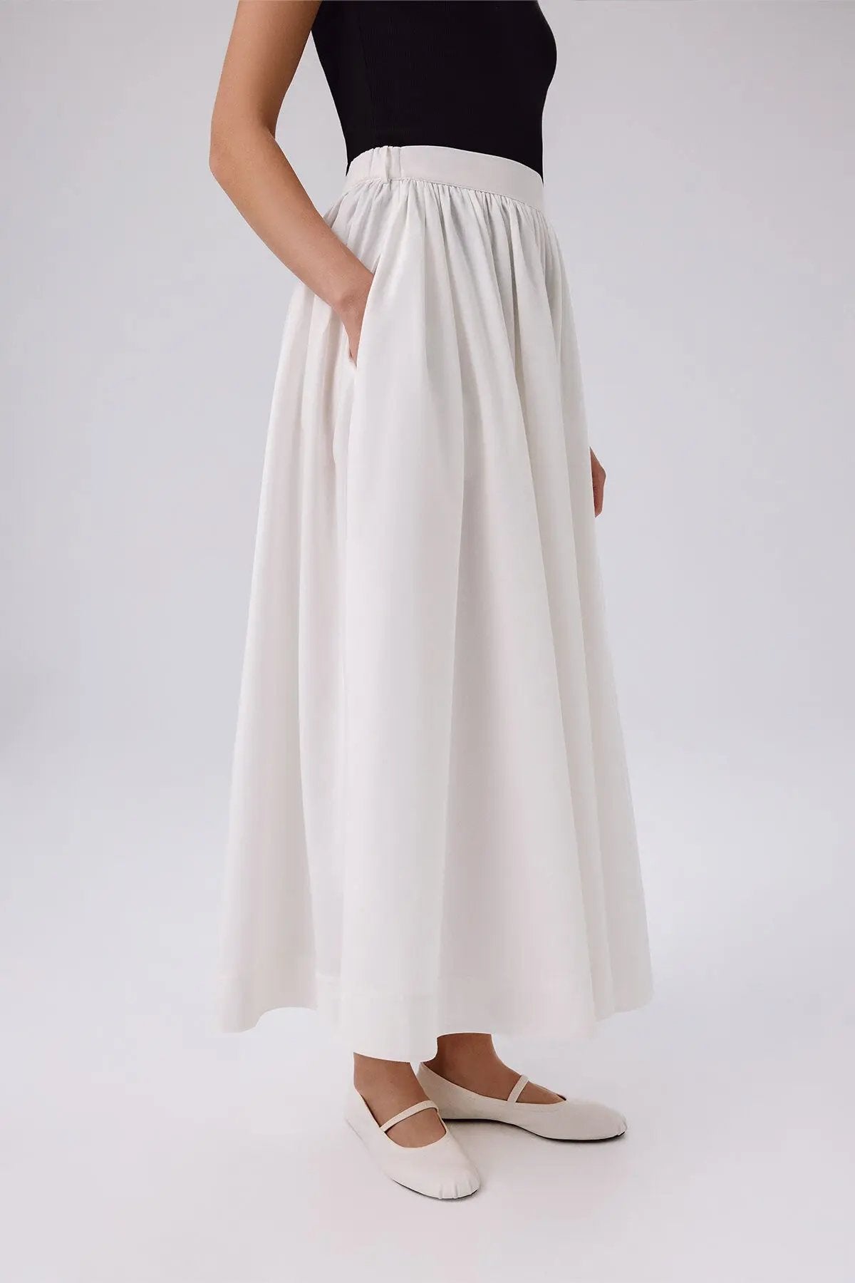 Ekru Cep Detaylı Uzun Kloş Etek  Mısırlı 1951