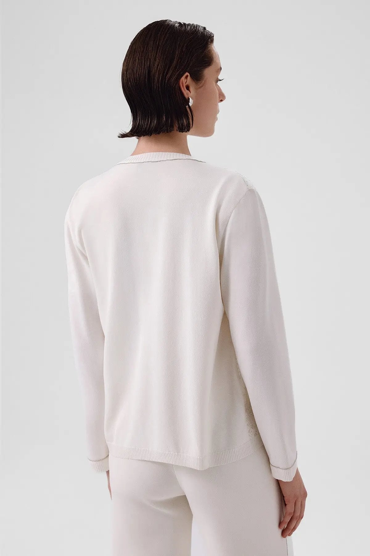 Ekru Dantel Detaylı Düğmeli Kadın Hırka  Mısırlı 1951