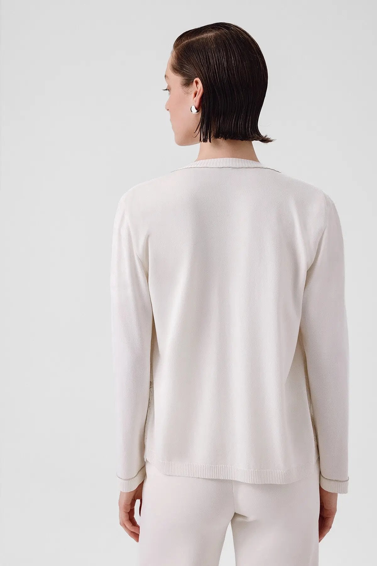 Ekru Dantel Detaylı Düğmeli Kadın Hırka  Mısırlı 1951