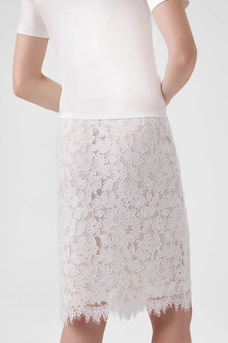 Ekru Dantelli Midi Boy Etek