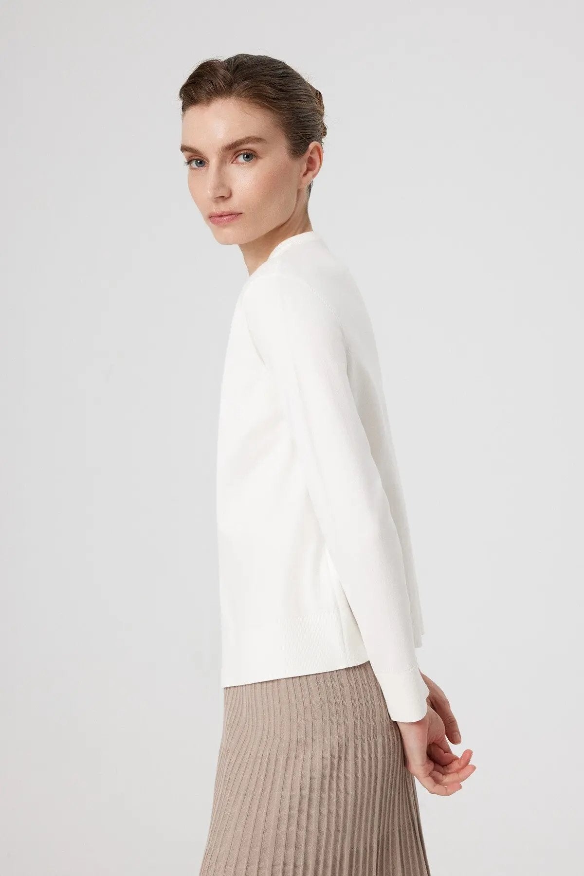 Ekru Düğme Detaylı Kadın Hırka  Mısırlı 1951