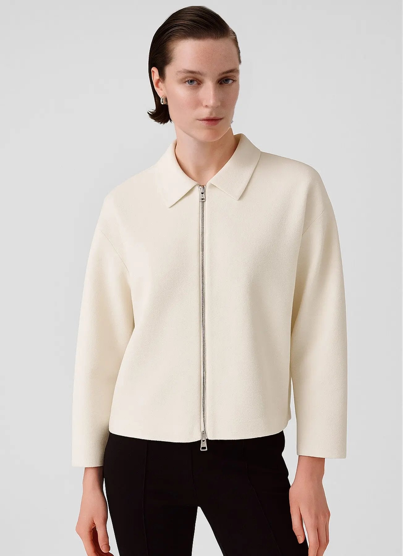 Ekru Gömlek Yaka Fermuarlı Kadın Ceket  Mısırlı 1951