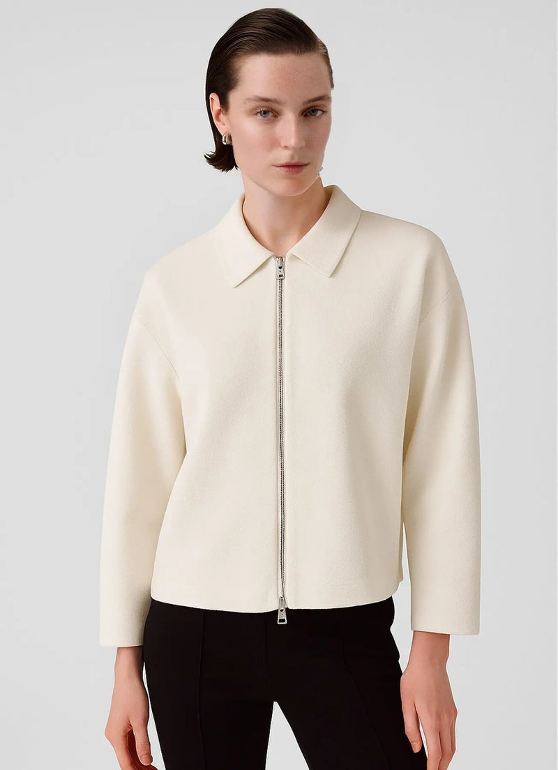 Ekru Gömlek Yaka Fermuarlı Kadın Ceket  Mısırlı 1951