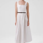 Ekru Kare Yaka Kemer Detaylı Uzun Elbise  Mısırlı 1951