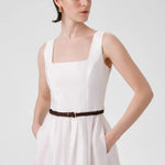 Ekru Kare Yaka Kemer Detaylı Uzun Elbise  Mısırlı 1951