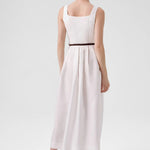 Ekru Kare Yaka Kemer Detaylı Uzun Elbise  Mısırlı 1951