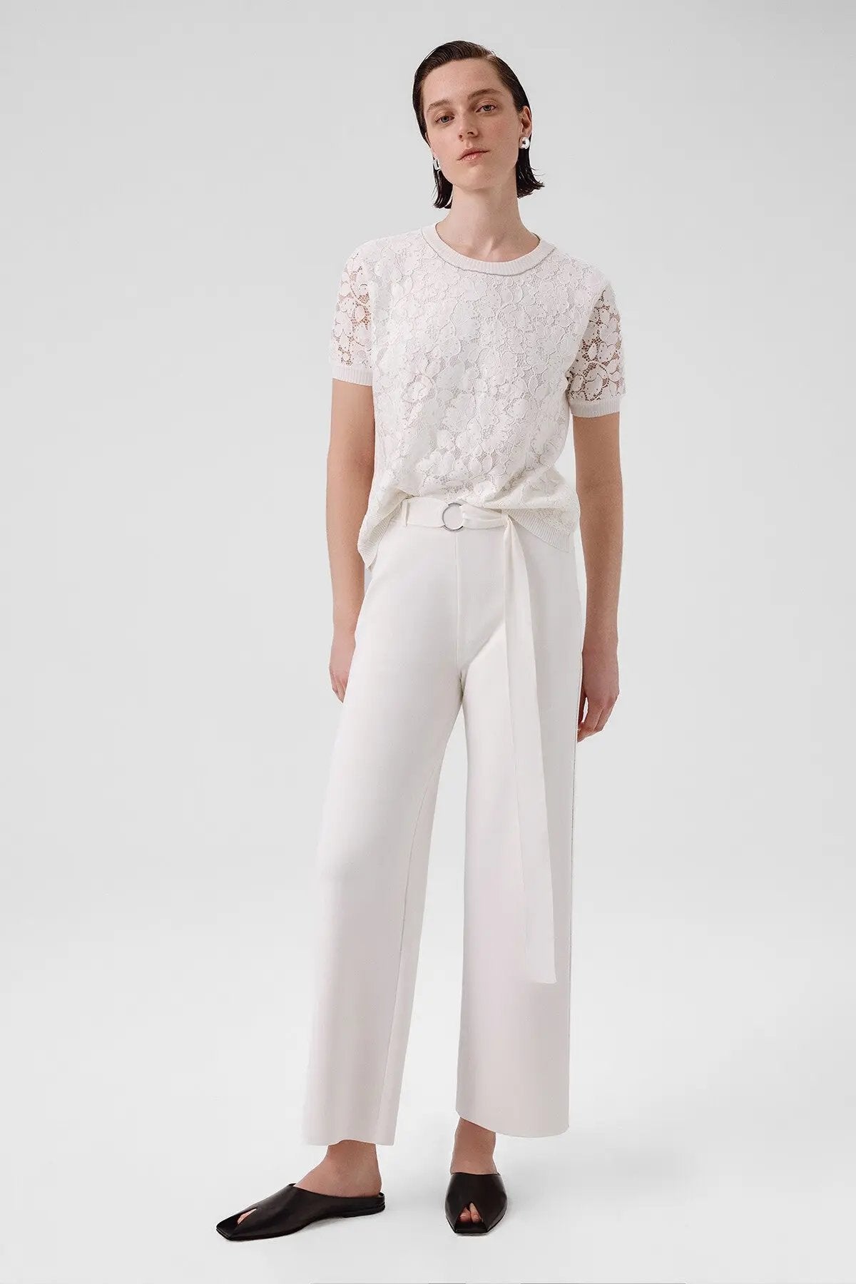 Ekru Kemer Detaylı Bol Paça Kadın Pantolon  Mısırlı 1951