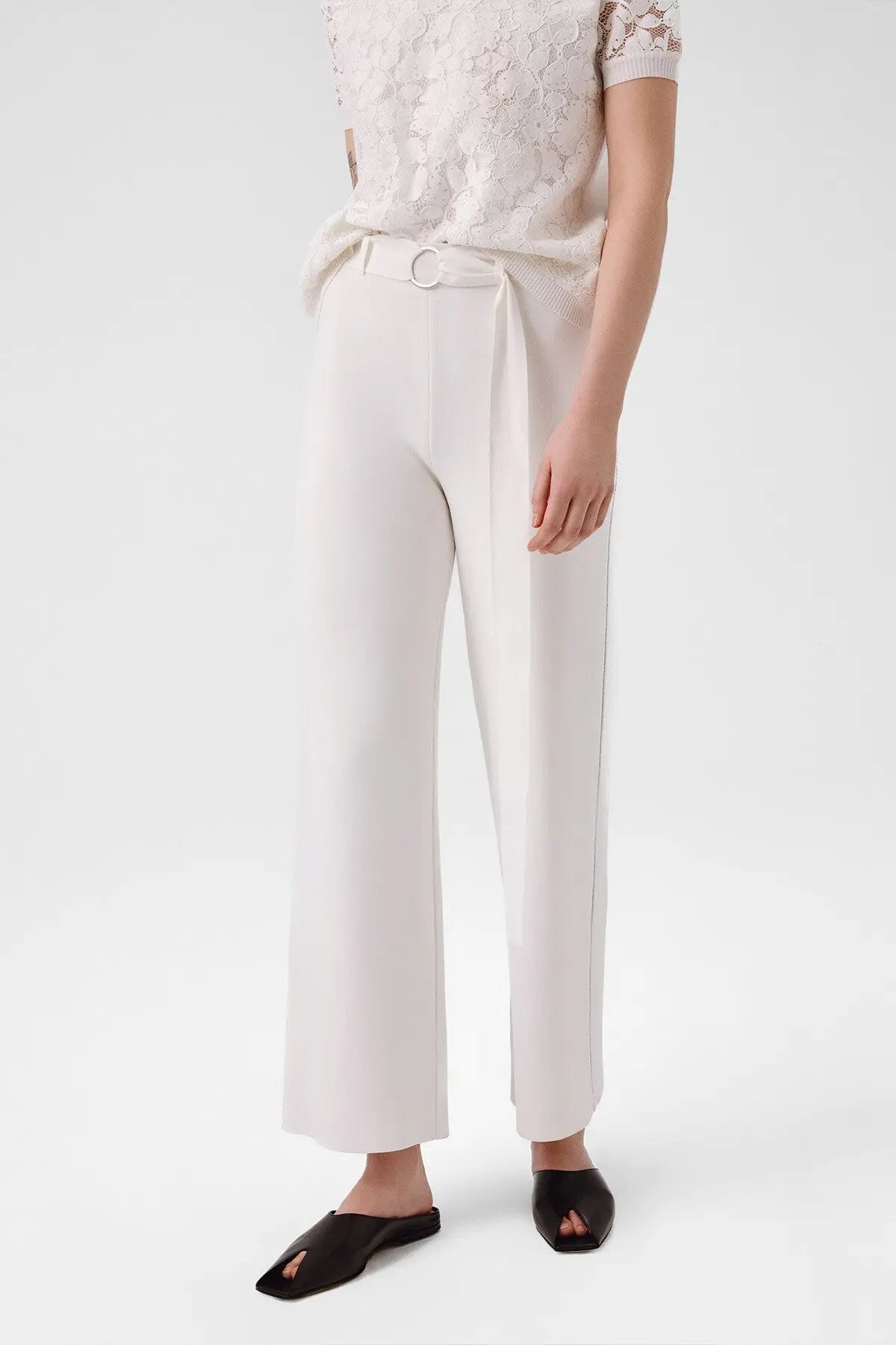 Ekru Kemer Detaylı Bol Paça Kadın Pantolon  Mısırlı 1951