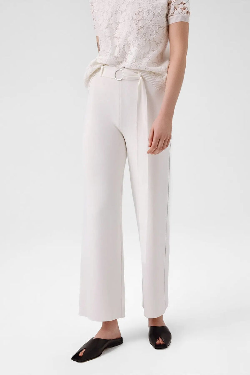 Ekru Kemer Detaylı Bol Paça Kadın Pantolon  Mısırlı 1951
