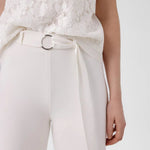 Ekru Kemer Detaylı Bol Paça Kadın Pantolon  Mısırlı 1951