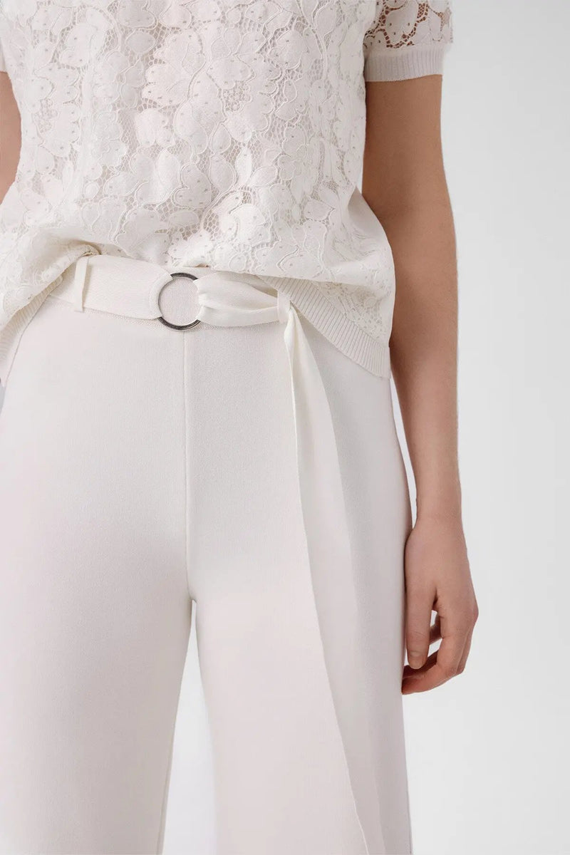 Ekru Kemer Detaylı Bol Paça Kadın Pantolon  Mısırlı 1951