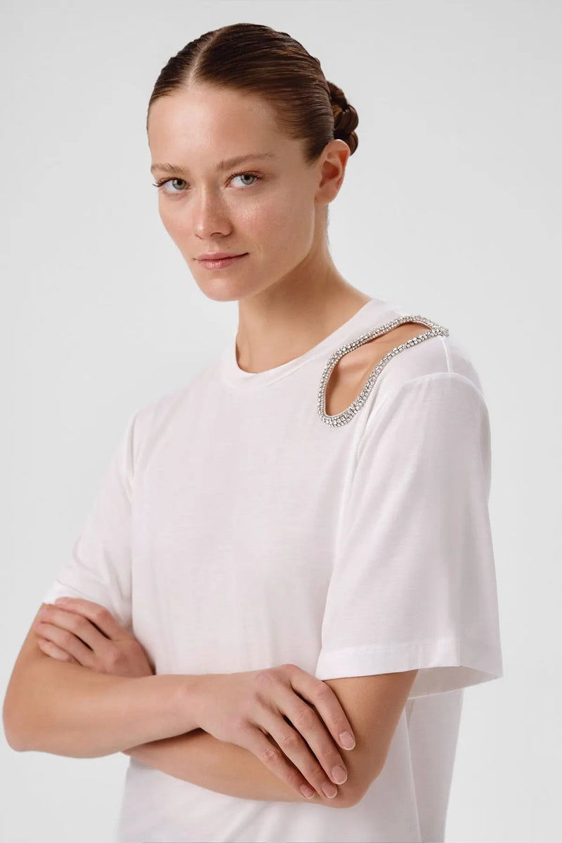 Ekru Omzu Taş İşlemeli Kadın Tişört  Mısırlı 1951