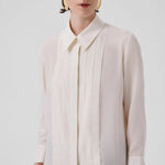 Ekru Önü Dikiş Detaylı Kadın Gömlek  Mısırlı 1951