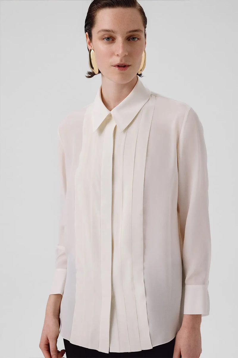 Ekru Önü Dikiş Detaylı Kadın Gömlek  Mısırlı 1951