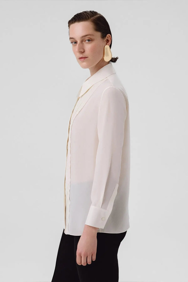 Ekru Önü Dikiş Detaylı Kadın Gömlek  Mısırlı 1951